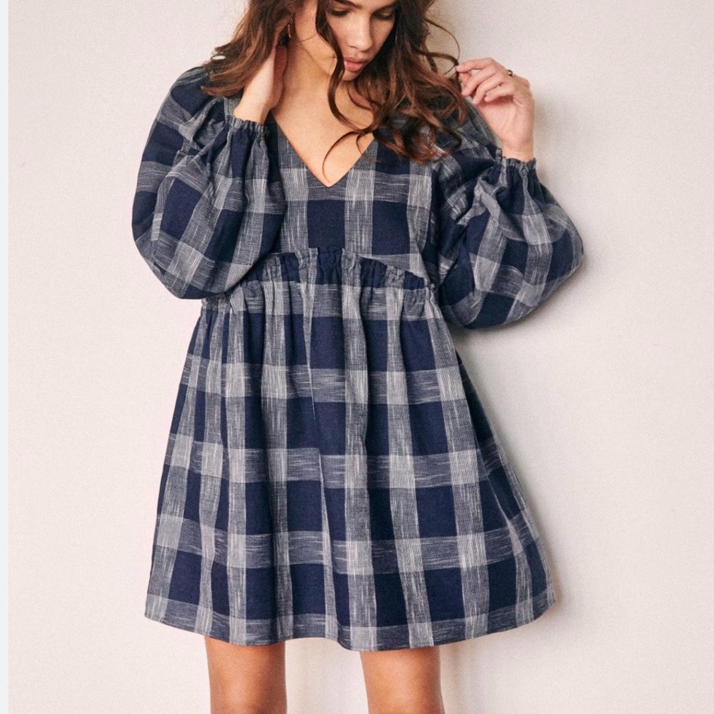 Sezane Evana Babydoll Dress Linen Blend Puff Sleeves Cottage French Oversized